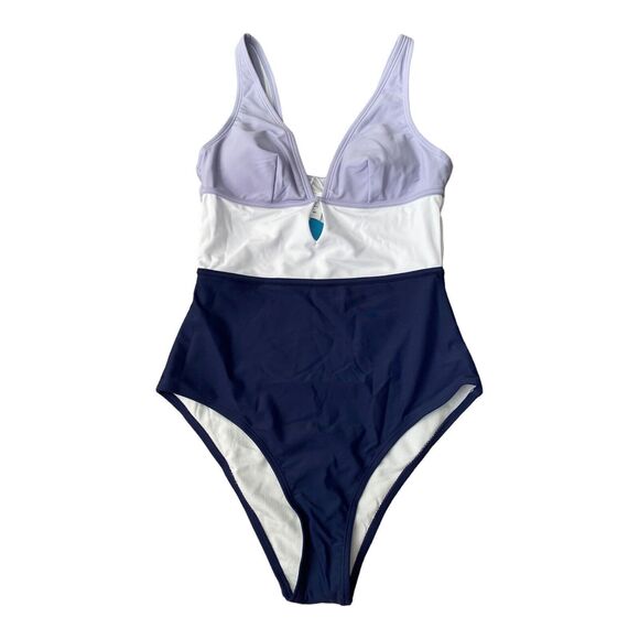 Cupshe Women's Swimsuit Size Small One Piece V Neck Keyhole Cutout Color Block - Picture 3 of 8